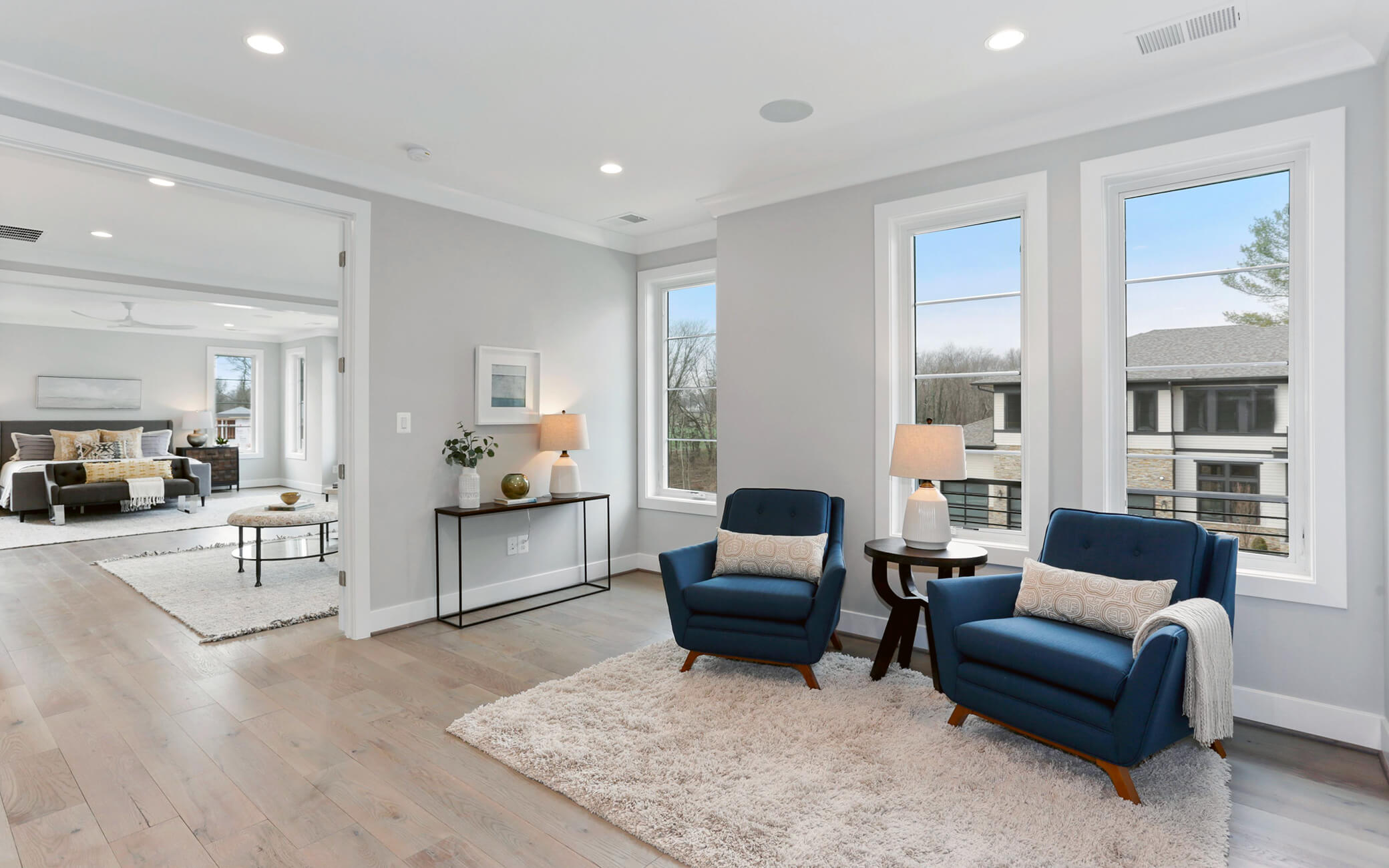 Master bedroom in the Parkline Woodmoor model in Park Grove by Gulick Group